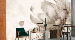 Fototapete Blume Pflanze Natur Beige - Braun - Grau - Papier - Textil - 135 x 90 x 90 cm