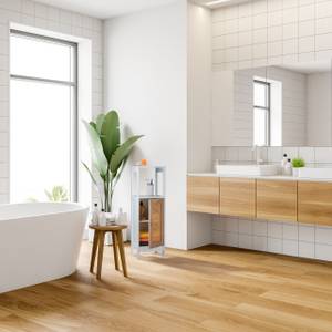 Étagère de salle de bain 3 compartiments Marron - Blanc - Bois manufacturé - Matière plastique - 30 x 97 x 30 cm