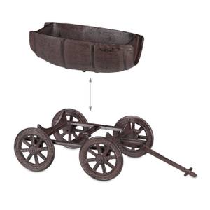 Pflanzfass auf Handwagen Gartendeko Braun - Metall - 20 x 18 x 29 cm