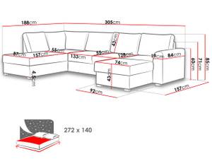 Ecksofa Wilma Rot - Ecke davorstehend links