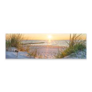 Panoramabild Sonnenuntergang am Strand Beige - Grün - Weiß - Textil - 145 x 45 x 45 cm