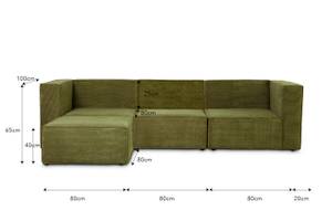 Sofa Chaiselongue HARPER Grün - Massivholz - 100 x 65 x 280 cm