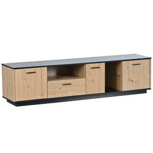 Buffet TV Helios Ⅱ Noir - Bois manufacturé - Verre - Métal - 40 x 45 x 180 cm