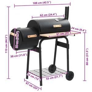 Barbecue au charbon 45365 Noir - Métal - 60 x 113 x 103 cm