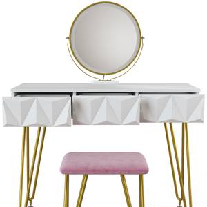 Coiffeuse Ruby blanc & LED et tabouret Blanc - Bois manufacturé - 100 x 79 x 40 cm