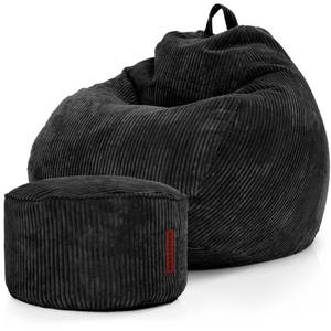 Pouf XXL + Tabouret - velours côtelé Noir