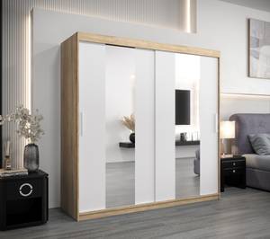 Armoire à portes coulissantes Pole Imitation chêne de Sonoma - Blanc - Largeur : 200 cm - 2 porte