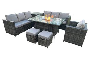 Rattan Tisch Gartenmöbel Set 9-Sitzer Grau - Polyrattan - Stein - 65 x 66 x 176 cm