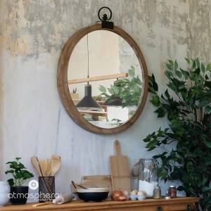 Wandspiegel, rund, Deko, mit Holzrahmen Braun - Glas - 4 x 86 x 74 cm