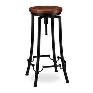 Tabouret de bar industriel Noir - Marron - Bois manufacturé - Métal - 34 x 68 x 34 cm