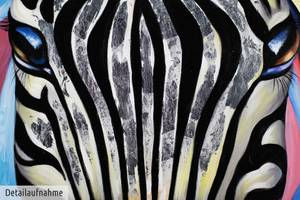 Acrylbild handgemalt Psychedelic Zebra Massivholz - Textil - 150 x 50 x 4 cm