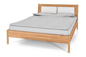 Bett mit Rattankopfteil INA Beige - Kernbuche - 120 x 200 cm