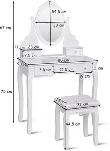 Schminktisch-Set Weiß - Holzwerkstoff - 40 x 142 x 80 cm