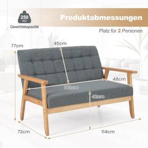 Doppelsofa VH33389SD Grau - Massivholz - 72 x 77 x 114 cm