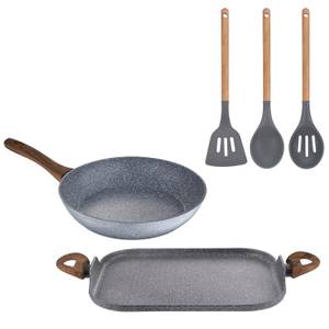 Bratpfannenset mit Grill Grau - Naturfaser - 18 x 28 x 26 cm