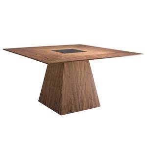 Table à manger en bois avec verre noir Noir - Marron - Bois/Imitation - En partie en bois massif - 150 x 79 x 150 cm