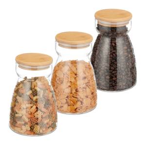 Lot de 3 bocaux ronds en verre 1100 ml Marron - Bambou - Verre - Matière plastique - 12 x 17 x 12 cm