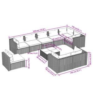 Garten-Lounge-Set (10-teilig) 3013638-11 Braun - Weiß - Metall - Polyrattan - 60 x 30 x 60 cm