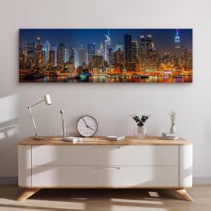 Image Architecture Panorama Ville 3D Noir - Bleu - Orange - Textile - 145 x 45 x 45 cm