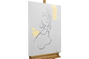 Tableau peint à la main Glorious Youth Noir - Blanc - Bois massif - Textile - 60 x 90 x 4 cm
