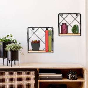 Set de deux étagères de forme cubique Noir - Marron - Bois manufacturé - Métal - 25 x 25 x 12 cm