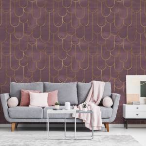 Papier Peint MOTIFS Style Art Déco Beige - Rose foncé - Mauve - Papier - Textile - 53 x 1000 x 1000 cm