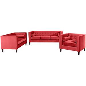 Jeronimo 3-Sitzer, 2-Sitzer und Sessel Rot - Textil - Holz teilmassiv - 215 x 80 x 85 cm