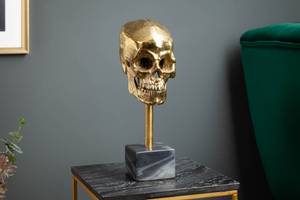 Skulptur SKULL Gold - Grau - Metall - Stein - 12 x 35 x 17 cm