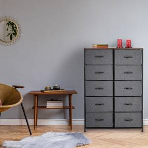 Commode 10 tiroirs gris foncé Noir - Marron - Gris - Bois manufacturé - Métal - Textile - 86 x 120 x 30 cm