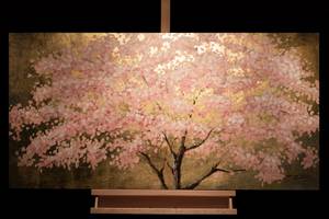 Tableau peint Short and Sweet Sakura Marron - Rose foncé - Bois massif - Textile - 120 x 60 x 4 cm