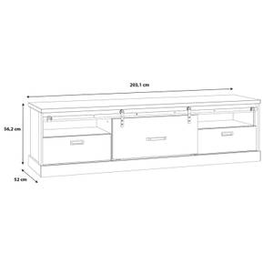 Meuble TV 2 tiroirs 1 porte coulissante Marron - En partie en bois massif - 203 x 56 x 52 cm