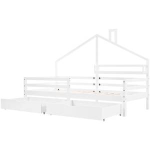 Hausbett mit Ablageregal Thalassas Ⅵ Braun - Weiß - Holzwerkstoff - Metall - Massivholz - Holzart/Dekor - 97 x 139 x 207 cm