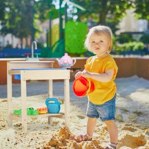 Matschküche aus Holz für Kinder Blau - Braun - Grau - Holzwerkstoff - Kunststoff - 54 x 77 x 37 cm