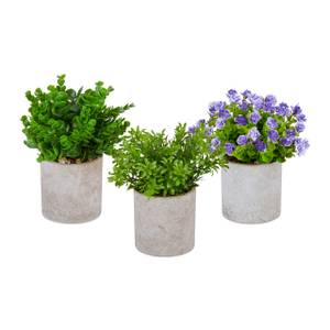 Lot de 3 plantes artificielles Gris - Vert - Mauve - Papier - Textile - 18 x 23 x 18 cm