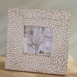 Stehender Fotorahmen muster Beige - Holzwerkstoff - Massivholz - 20 x 20 x 2 cm