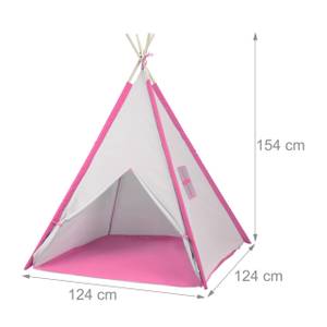 Tente pour enfants avec tapis de sol Marron - Rose foncé - Blanc - Bois manufacturé - Textile - 124 x 154 x 124 cm