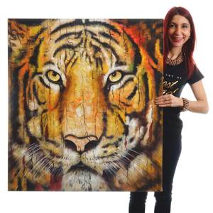 Tableau à l'huile tigre peint à la main Textile - 90 x 100 x 3 cm