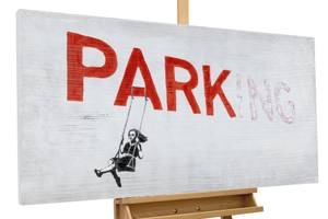 Tableau peint Banksy's Swinging Girl Rouge - Bois massif - Textile - 120 x 60 x 4 cm