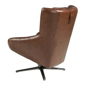 Fauteuil pivotant en cuir brun Marron - Cuir véritable - Textile - 76 x 100 x 90 cm