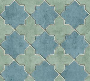 Papier peint imprimé Azulejos Beige - Bleu - Vert