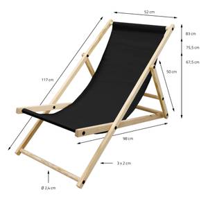 Chaise longue de plage ECD Germany Set Noir - Bois massif - Textile - 52 x 83 x 117 cm