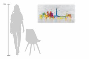 Tableau peint Lisbon Skyline Silhouette Gris - Bois massif - Textile - En partie en bois massif - 120 x 60 x 4 cm