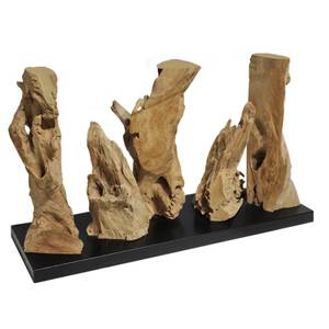 Sculpture teck morceaux sur socle noir Marron - Bois massif - 121 x 75 x 41 cm