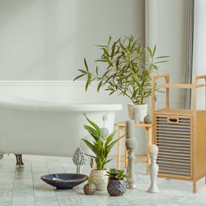Étagère de salle de bain panier à linge Marron - Gris - Bambou - Bois manufacturé - Matière plastique - 40 x 95 x 30 cm