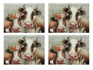 Tableau peint Queens of the Pasture Marron - Blanc - Bois massif - Textile - En partie en bois massif - 100 x 70 x 4 cm