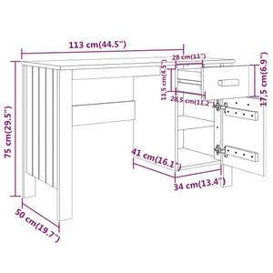 Schreibtisch 3015246 Grau - Holzwerkstoff - Massivholz - Holzart/Dekor - 113 x 75 x 50 cm