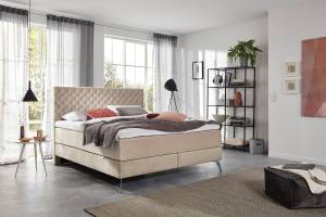 Lit boxspring SINDAR avec topper à froid Beige - Argenté - 202 x 211 cm - Argenté