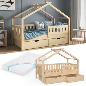 Lit cabane Design, 2 tiroirs et matelas Bois