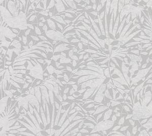 Tapete Floral Blätter Hellgrau Silber Grau - Silber - Weiß - Kunststoff - Textil - 53 x 1005 x 1 cm