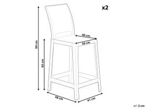 Barhocker WELLINGTON 2er Set Kunststoff - 41 x 99 x 48 cm